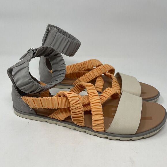 Sorel ELLA II Gladiator Women’s Sandals Size 10 Ankle Strap Beige Orange Ruched - Picture 1 of 10